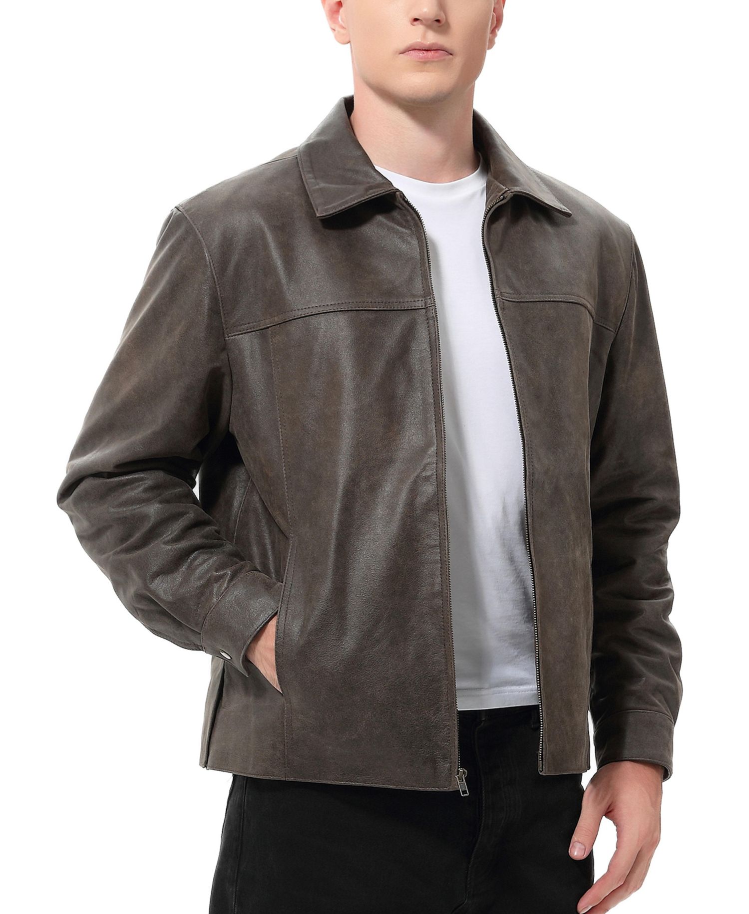 Men David Distressed Leather Jacket