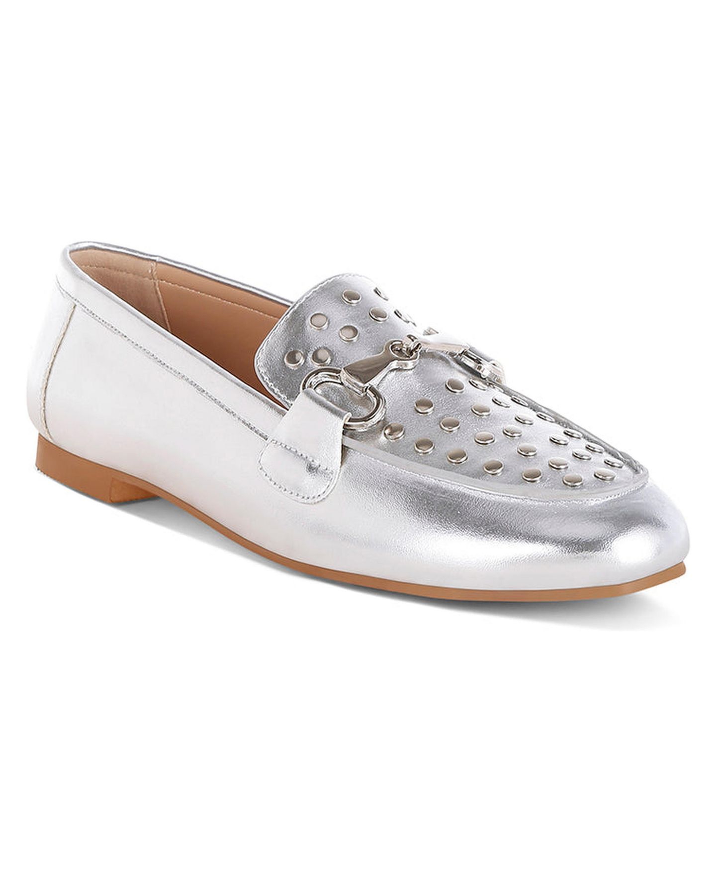 Женские туфли Rag & Co Estafa Horsebit and Studs Metallic Pleather, цвет: Серебряный — фото 2