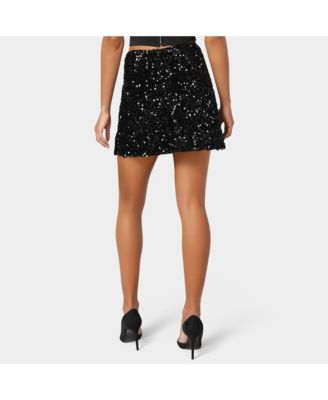 Женское мини-платье Bebe с рюшами и блестками и разрезом