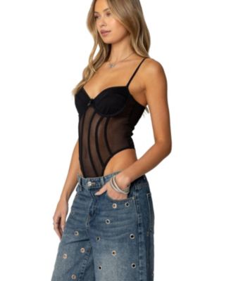 Womens Jenia Sheer Mesh Cupped Bodysuit
