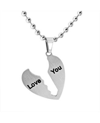 I Love You Puzzle Heart Key Pendant Necklace Couples Stainless Steel