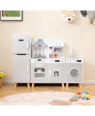 Kids 3-in-1 Kitchen Playset with Refrigerator and Washing Machine Interactive Toy for Toddlers