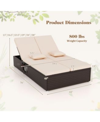 Patio Double Chaise Lounge with Cushions and Folding Side Trays