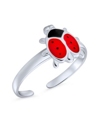 Lucky Red Black Ladybug Midi Band Toe Ring Sterling Silver