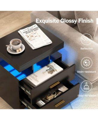 LED Nightstand with 2 Storage Drawers for Bedroom