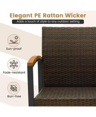 3PCS Patio Wicker Furniture Set PE Wicker Furniture Conversation Set w/ Acacia Wood Table