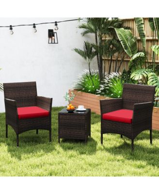 3 PCS Outdoor Conversation Set w/ Cushioned Seat & Tempered Glass Tabletop