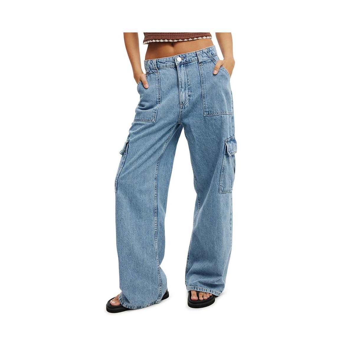 Cotton On Women's Relaxed Cargo Jean - Cleanwater blue