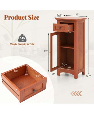 Bathroom Floor Cabinet with Single Glass Door Drawer & Adjustable Shelf