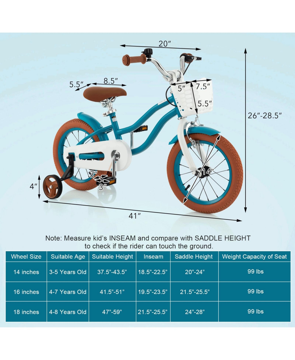 Kids Bike with Front Handbrake 2 Training Wheels