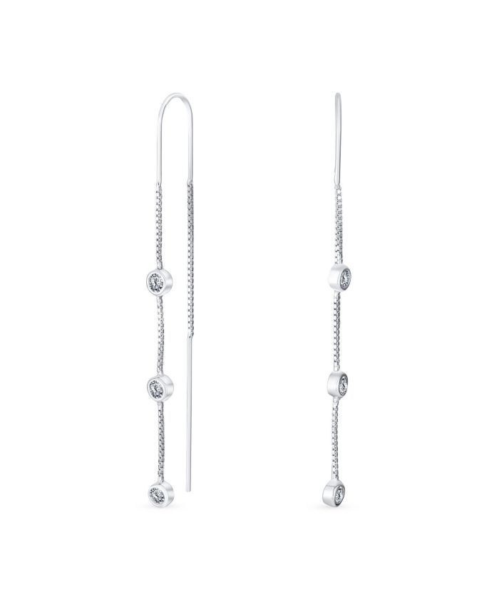 Bling Jewelry Classic Minimalist CZ By The Inch Dangle Earrings .925