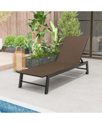 PE Wicker Patio Chaise Lounge Chair with Wheels for Poolside Backyard and Deck