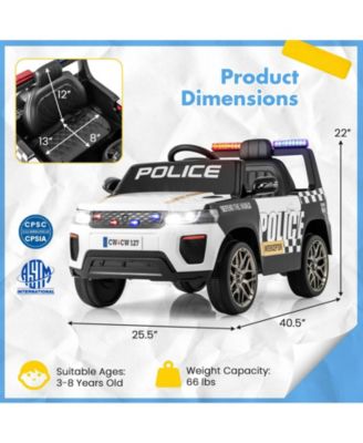 12V Kids Ride on Police Car with Remote and Siren Flashing Lights