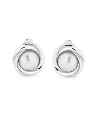 Set of 2 Twist Braided Rope Clip-On Earrings Simulated Pearl Rose Gold Plated