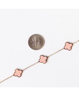 Small Pink Pearl Clover Bracelet 14K Gold