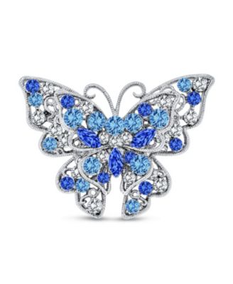 Large Crystal Filigree Butterfly Brooch Pin Fashion Statement Silver Plated
