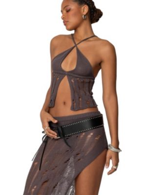 Womens Jaynie Distressed Knit Top