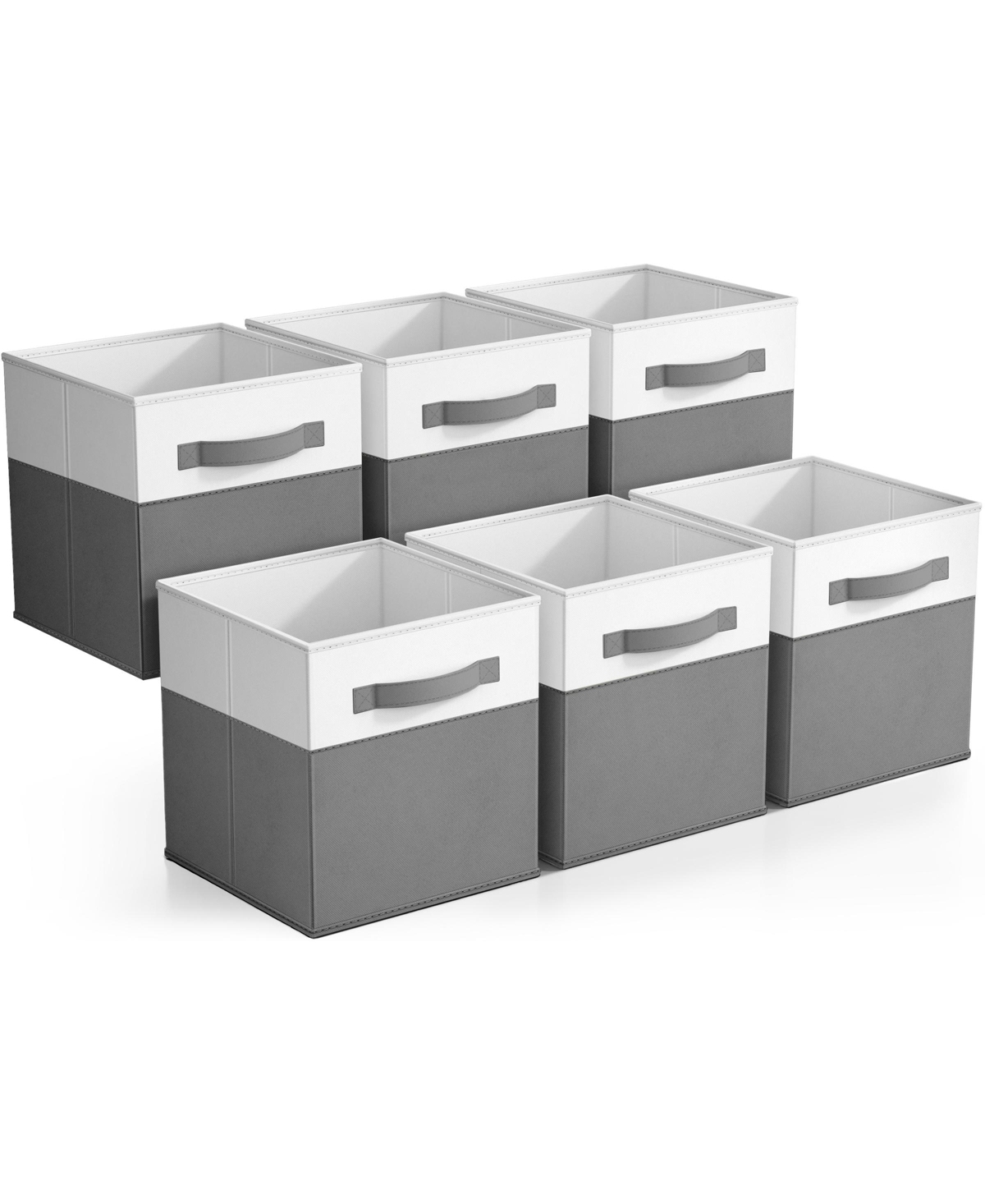 6 Pack 11" Two Tone Foldable Storage Cubes with Handles - Perfect for clothes, toys, books, linens, and more - Gray and white