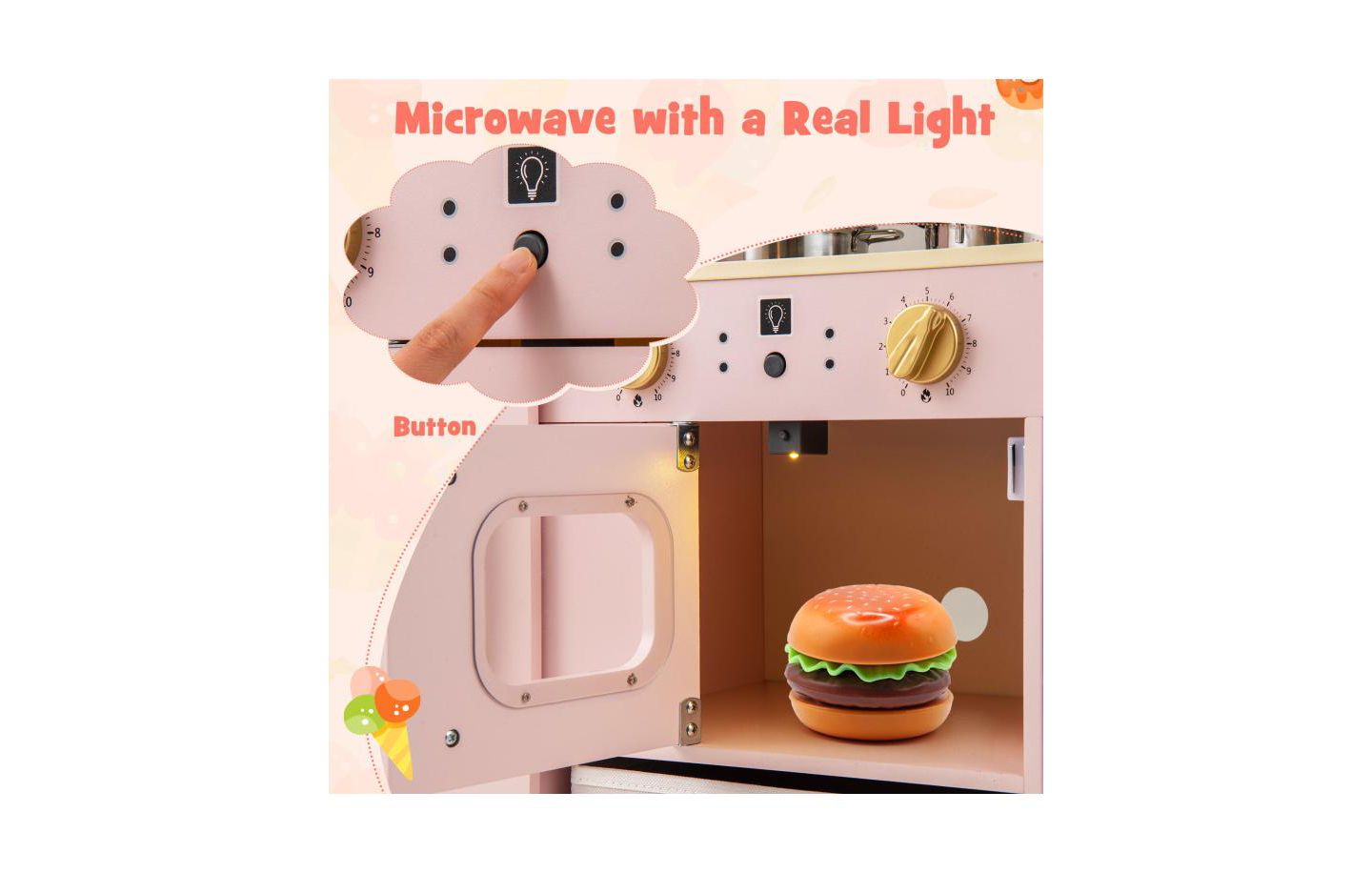 Детский игровой набор Slickblue Kids' Kitchen Playset with Chalkboard, Ice Maker, Sink & Light-Up Microwave, от 3 лет, цвет: Розовый — фото 6