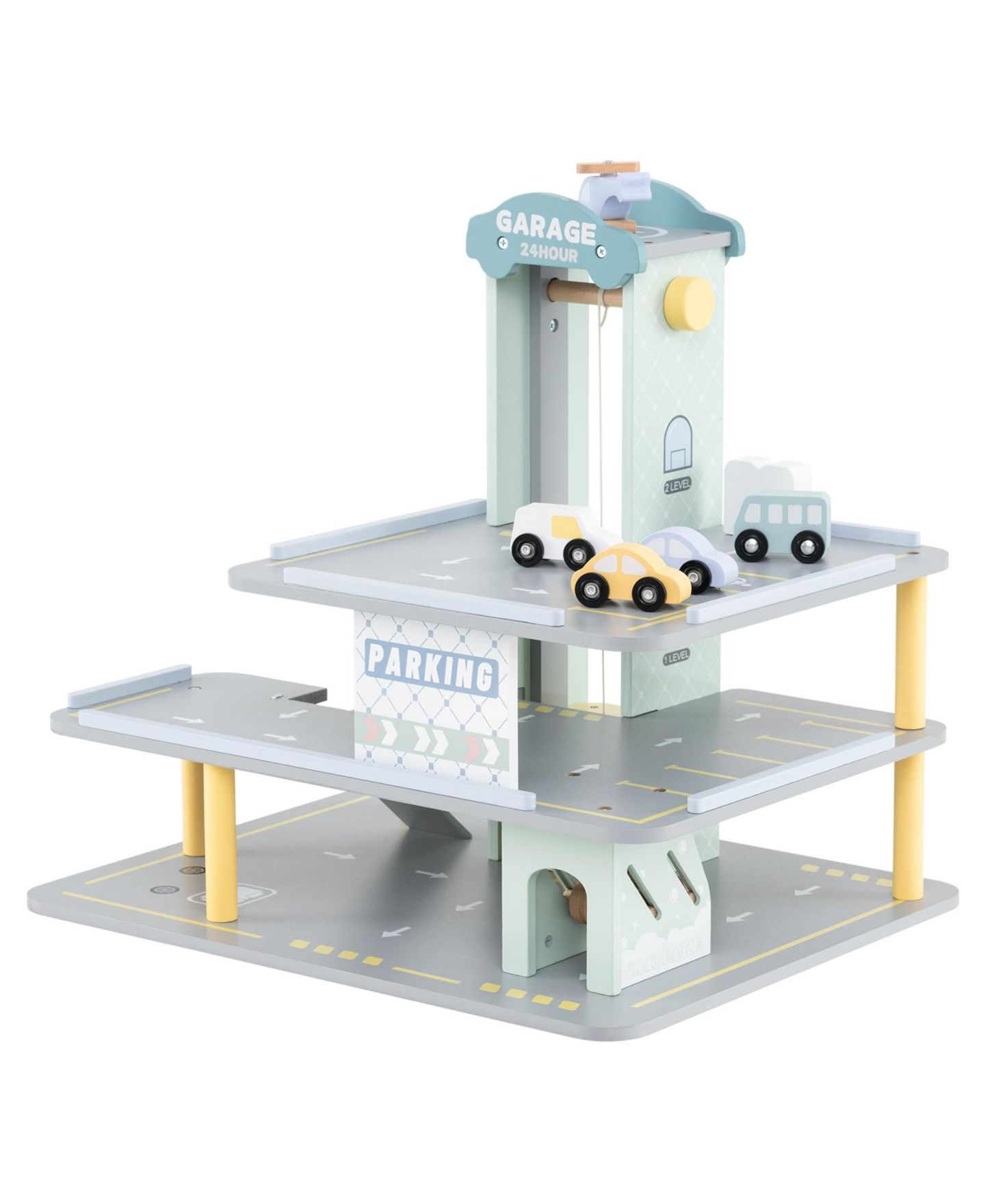 Детский игровой набор Slickblue Parking Garage Playset with 4 Cars & Helicopter Fun Toy for Kids, цвет: Серый — фото 1