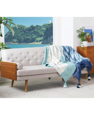 50" x 60" Buckroe Surf Light Blue & White Ombre Cotton Accent Throw Blanket w/ Tassels