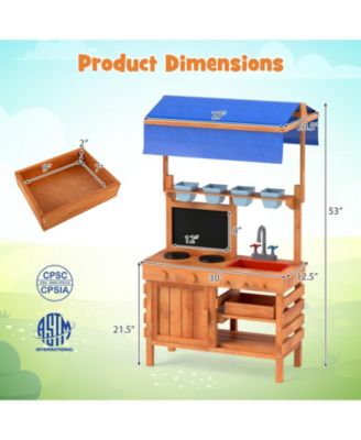 Wooden Pretend Play Kitchen with Height Adjustable Canopy for Kids