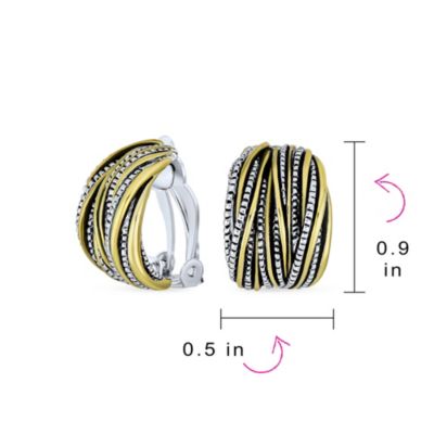 Half Hoop Shrimp Style Clip-On Earrings Two Tone Caviar Bead Silver Gold Plated