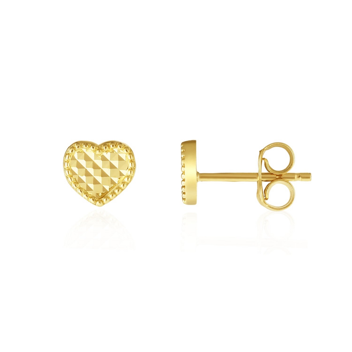 Sparkle Cut Heart Stud Earrings - Yellow gold