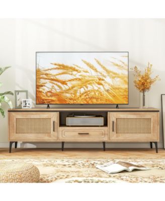 Mid-Century Modern Entertainment Center with 2 Cabinets and Storage Drawer Stylish TV Stand for Living Room