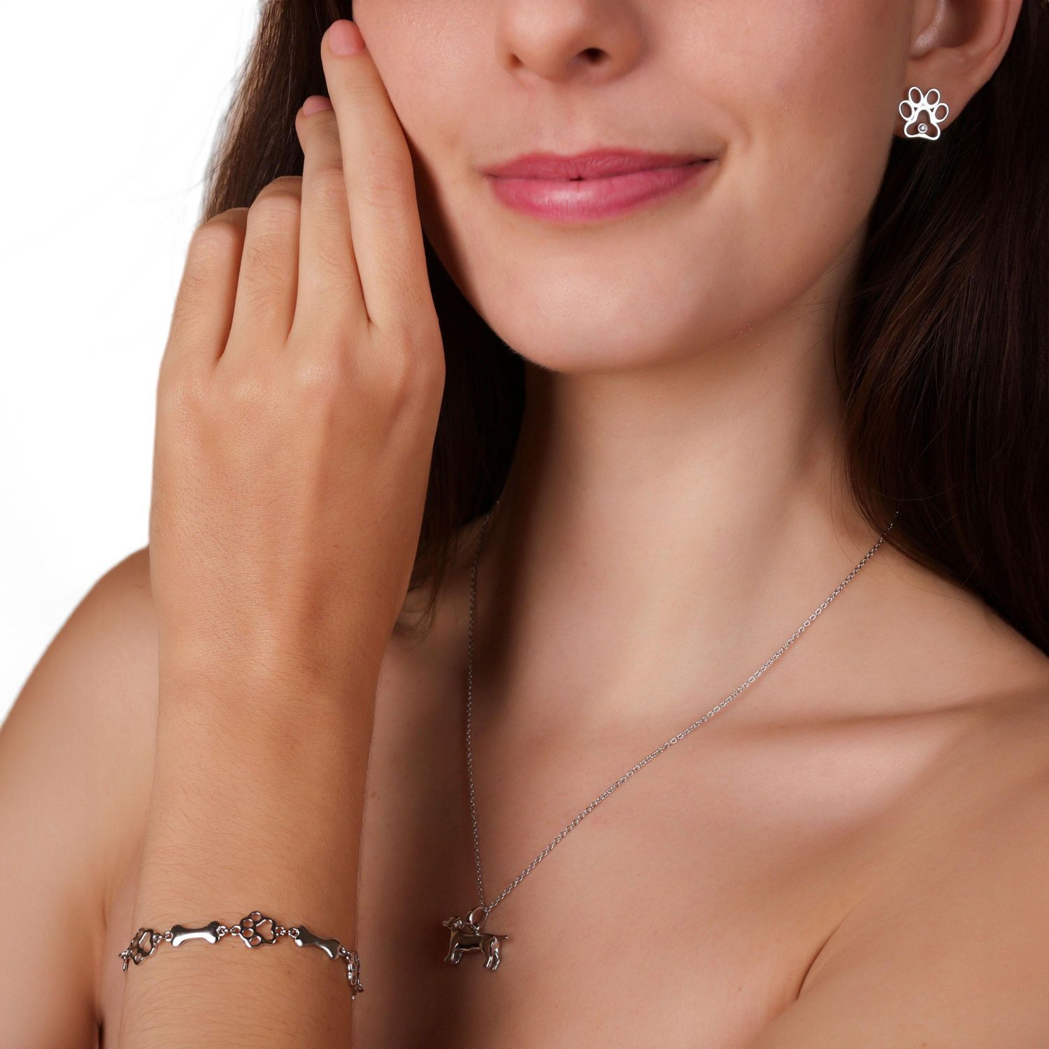 Animal Lover Cut-Out Paw Print Stud Earrings CZ Accent .925 Sterling Silver