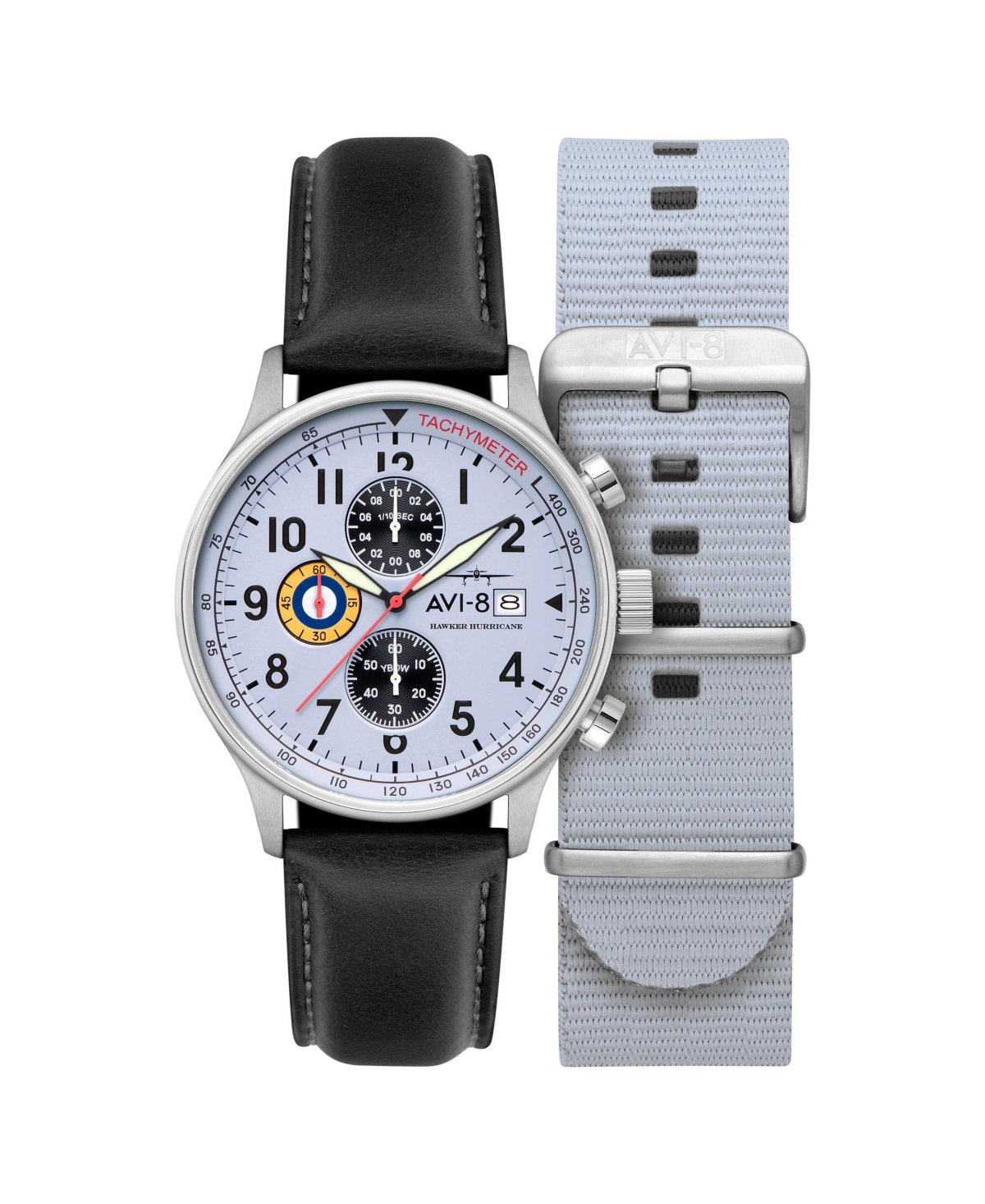 Men's Hawker Hurricane Classic Chronograph Black Leather Strap Watch, 43.5mm - Gray