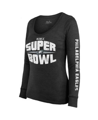 Величественная женская черная футболка Philadelphia Eagles Super Bowl LIX Franklin Tri-Blend с длинным рукавом и круглым вырезом горловины.