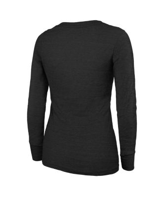 Величественная женская черная футболка Kansas City Chiefs Super Bowl LIX Franklin Tri-Blend с длинным рукавом и круглым вырезом горловины.