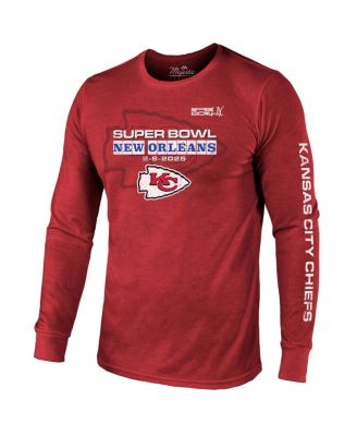 Величественная мужская красная футболка с длинным рукавом Kansas City Chiefs Super Bowl LIX Tri-Blend от Majestic