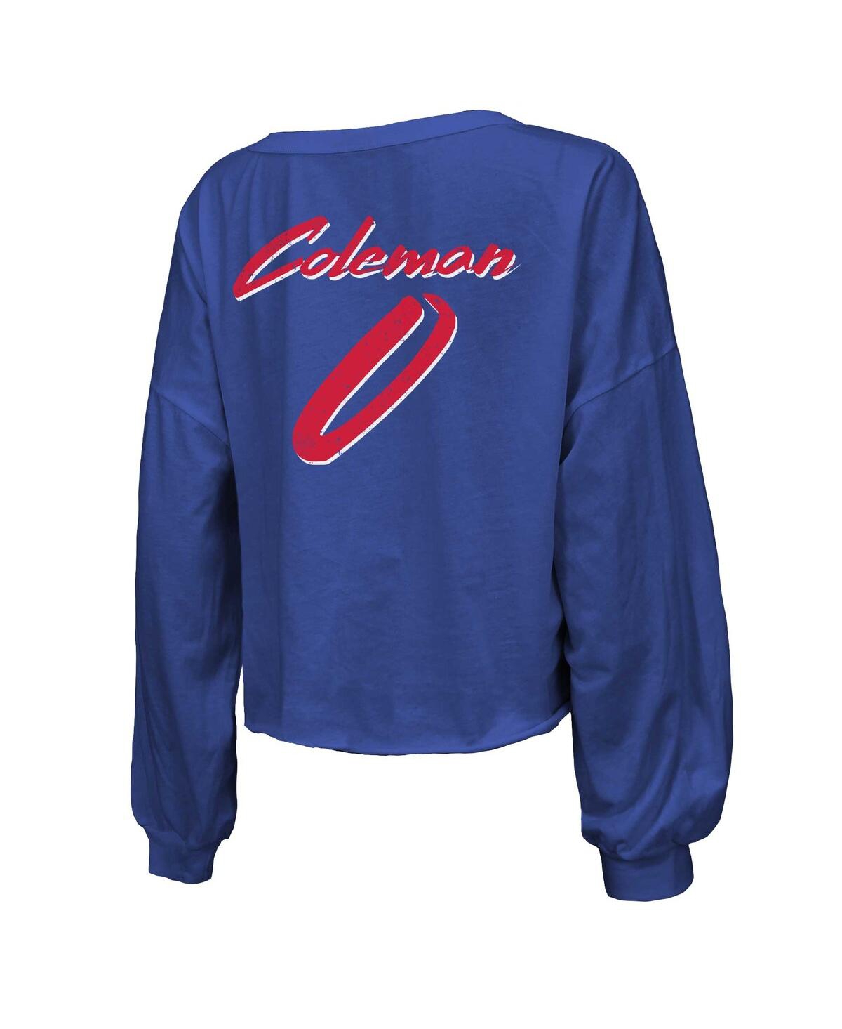 Majestic Women's Keon Coleman Royal Buffalo Bills Name Number Off-shoulder Script Cropped Long Sleeve V-neck In Royal