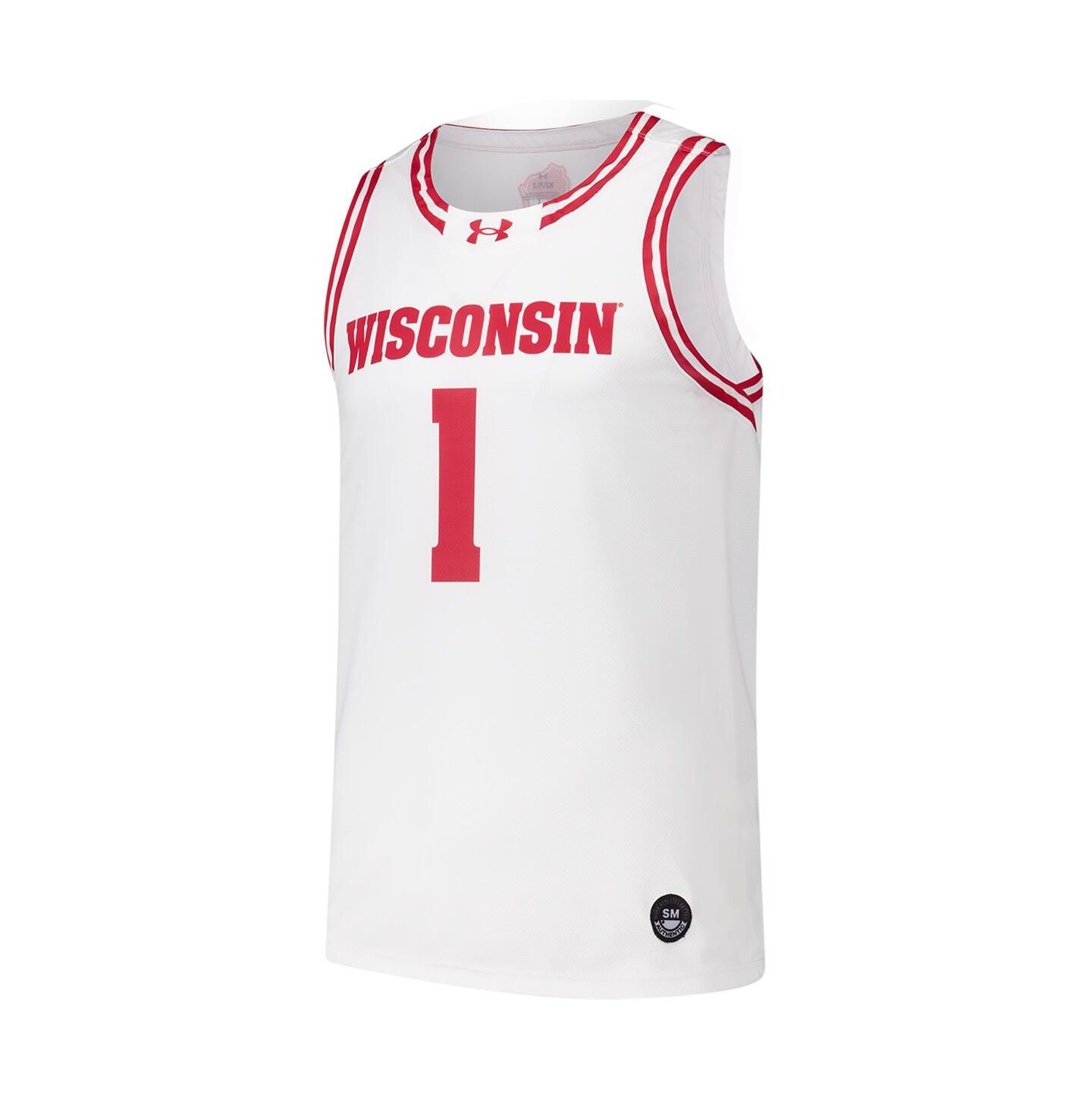 Мужской топ Under Armour 1 White Wisconsin Badgers Replica Basketball Jersey — фото 3