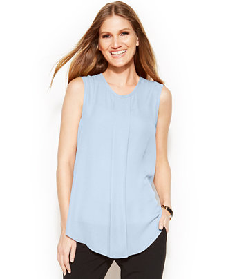 Vince Camuto Sleeveless Front-Pleat Blouse - Tops - Women - Macy's