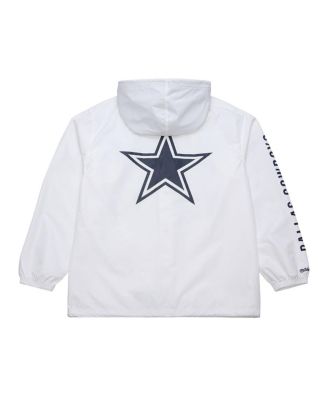 Мужская белая куртка с капюшоном Dallas Cowboys с винтажным логотипом Mitchell & Ness Coachs, застегивающаяся на все пуговицы.