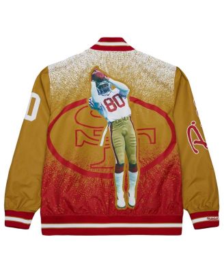 Мужская атласная куртка Mitchell & Ness Jerry Rice Scarlet San Francisco 49ers с изображением отставного игрока Mitchell & Ness, застегивающаяся на молнию
