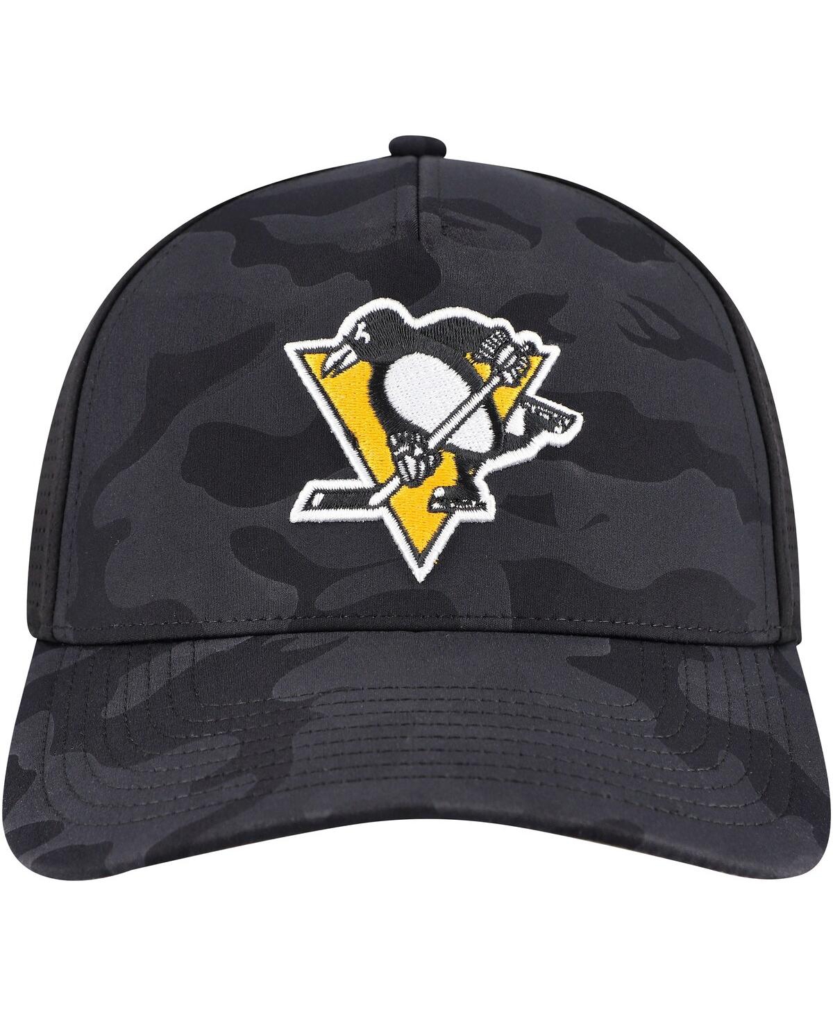 AMERICAN NEEDLE MEN'S BLACK PITTSBURGH PENGUINS VALIN CAMO SUPER TECH VENTED ADJUSTABLE HAT 