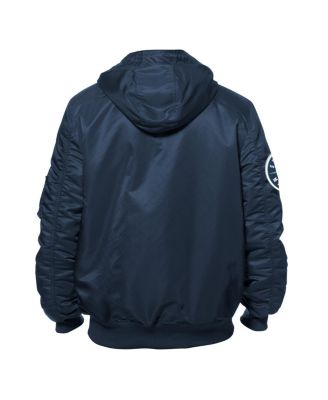 Мужская куртка-бомбер x Alpha Industries Navy Seattle Mariners новой эры из нейлона с капюшоном на молнии