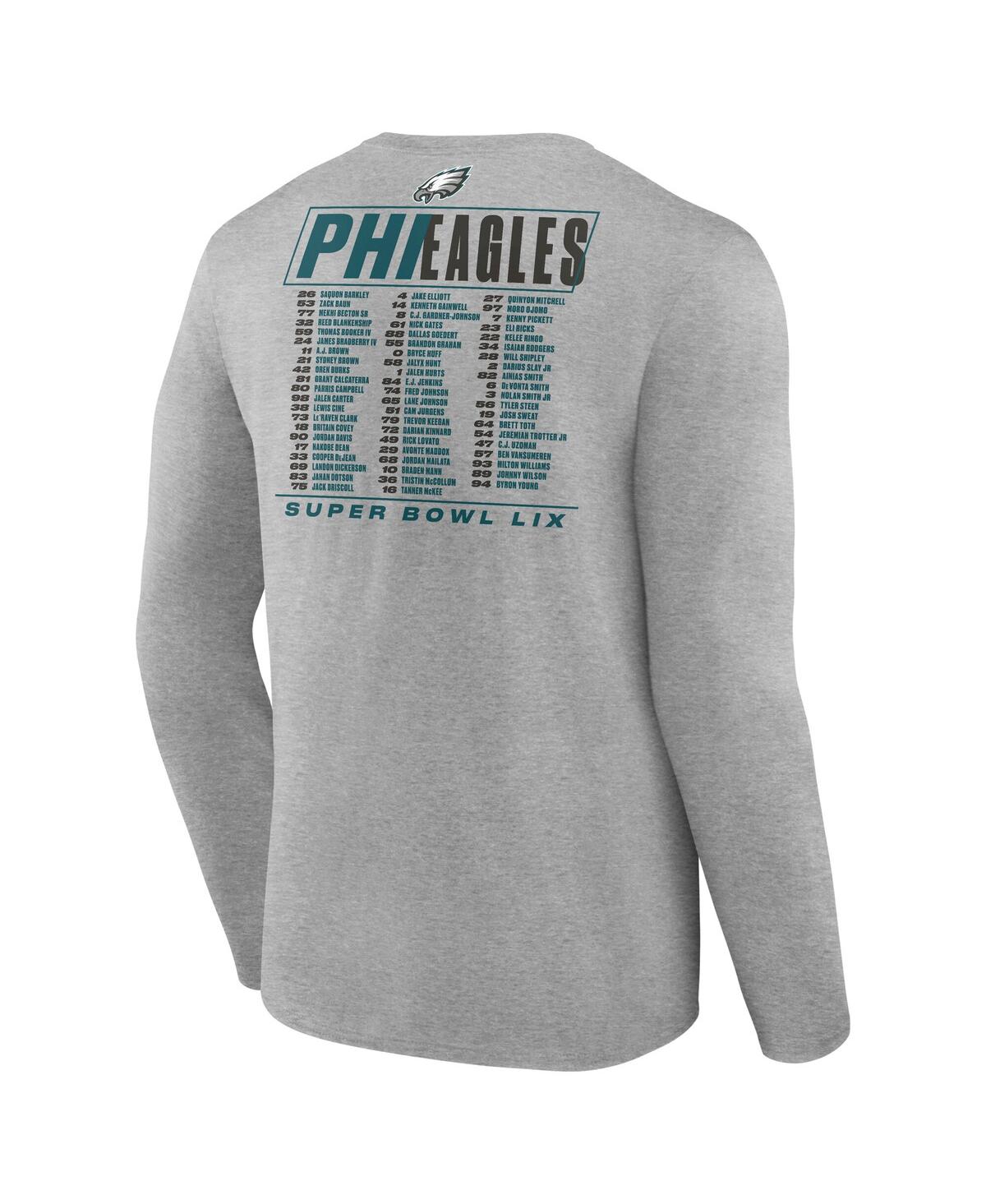Fanatics Men's Heather Gray Philadelphia Eagles Super Bowl Lix Roster Long Sleeve T-shirt In Heather Gray
