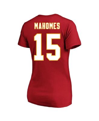 Женская футболка Fanatics Patrick Mahomes Red Kansas City Chiefs Super Bowl LIX с именем и номером игрока большого размера с V-образным вырезом