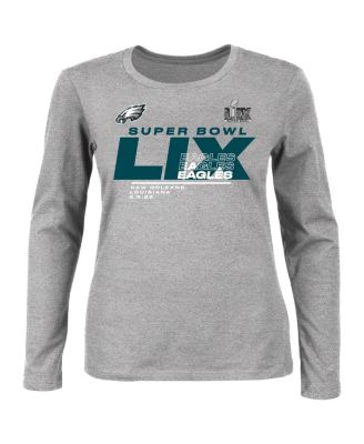 Женская футболка Fanatics Heather Gray Philadelphia Eagles Super Bowl LIX большого размера Quick Pass с длинным рукавом и круглым вырезом горловины.