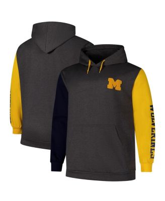 Fanatics - Men's Charcoal Michigan Wolverines Big Tall Contrast Sleeves Pullover Hoodie