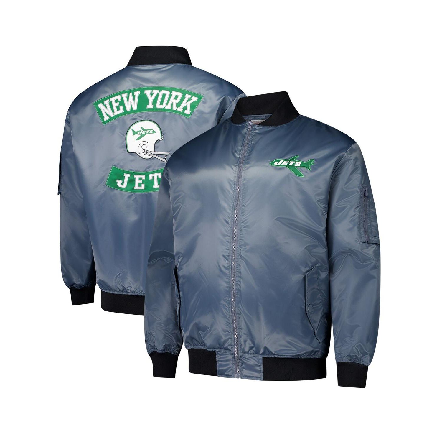 Men's Charcoal New York Jets Big & Tall Bomber Full-Zip Jacket