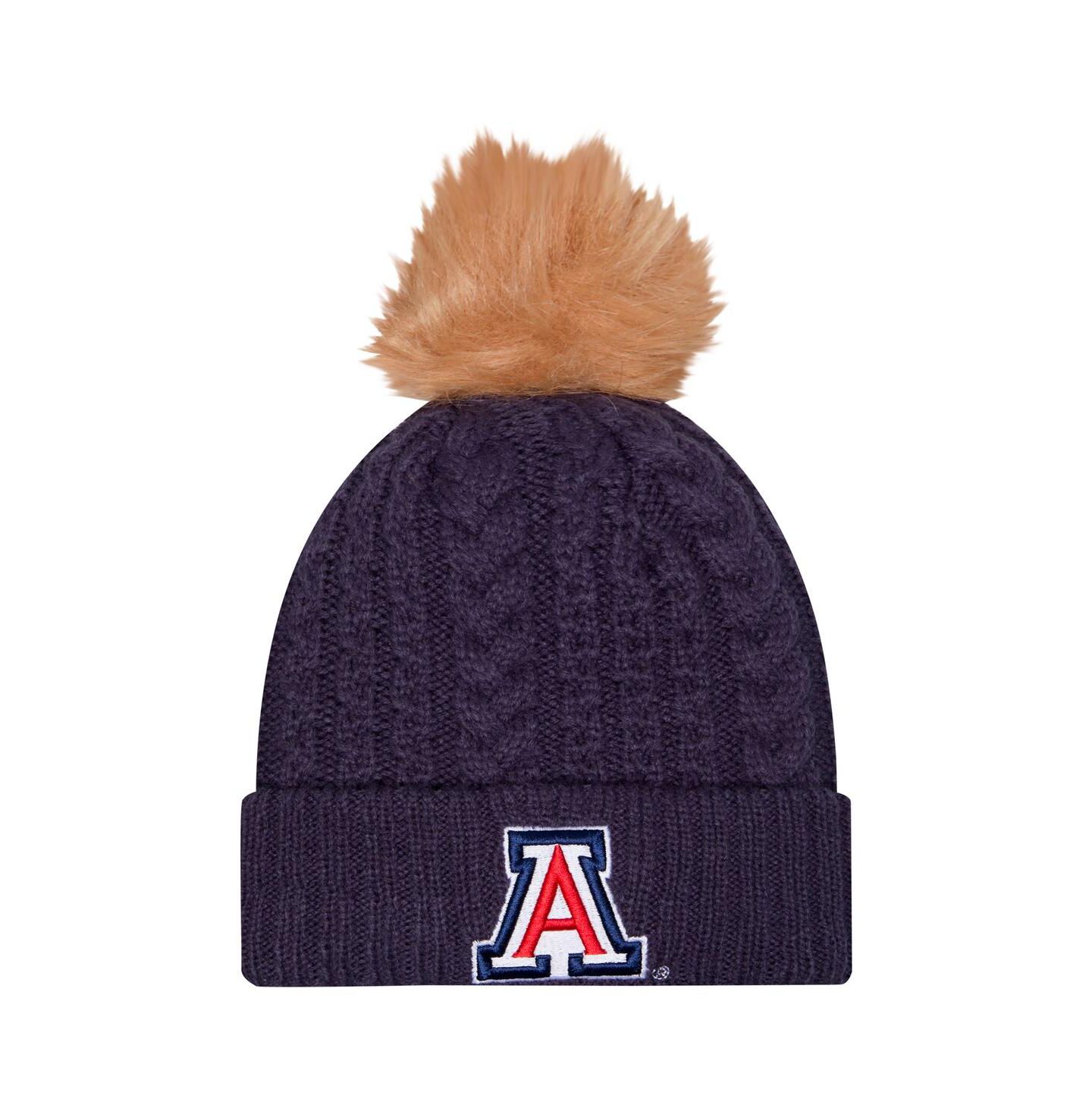 Женская шапка New Era Navy Arizona Wildcats Luxury Cuffed with Pom Knit Hat — фото 1