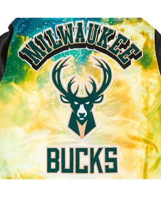 Men's Black Milwaukee Bucks Sublimated Satin Full-Snap Jacket