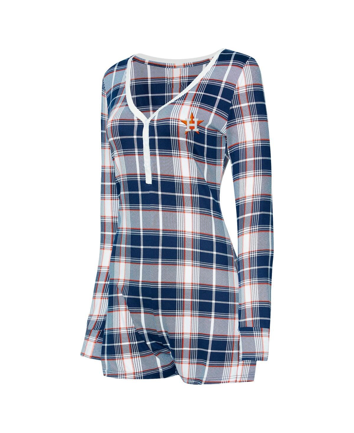 Concepts Sport Women's Navy/orange Houston Astros Ashford Plaid V-neck Knit Romper In Navy,orange