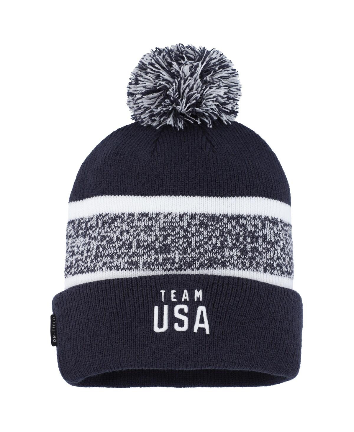 Nike Big Boys And Girls Navy Peak Cuffed With Pom Knit Hat In Navy